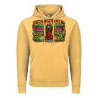 Vintage Mustard lady of guadalupe serape background Vintage Hoodie - Jasminsmagicworld