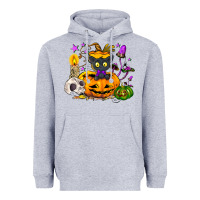 Heather Grey Black cat pumpkin Heavyweight Hoodie - NancyCooperArtShop