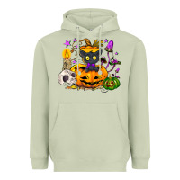Matcha Black cat pumpkin Heavyweight Hoodie - NancyCooperArtShop