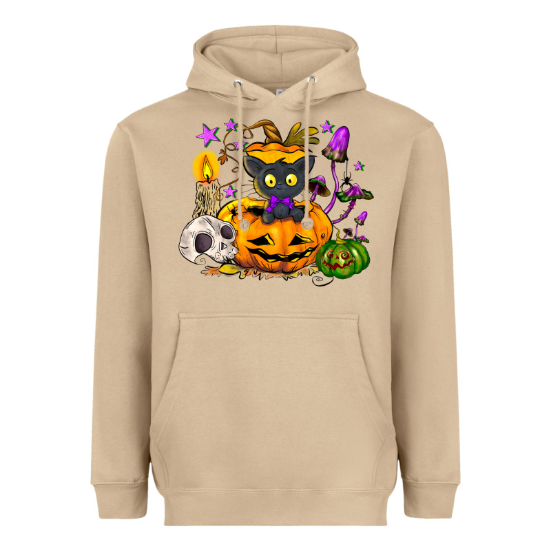 Black Cat Pumpkin Heavyweight Hoodie by NancyCooperArtShop | Teevron