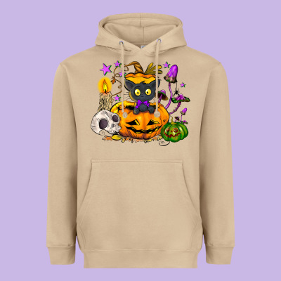 Black Cat Pumpkin Heavyweight Hoodie Designed By Nancycooperartshop