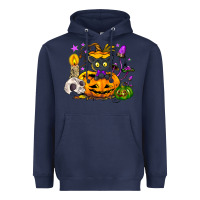 Navy Black cat pumpkin Heavyweight Hoodie - NancyCooperArtShop