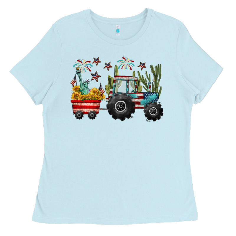 4th Of July Tractor Ladies Tee by CowGirlArtShop | Teevron