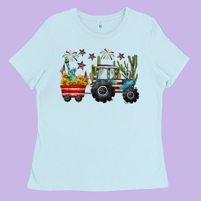 4th Of July Tractor Ladies Tee Designed By Cowgirlartshop