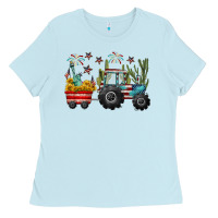 Baby Blue 4th of july tractor Ladies Tee - CowGirlArtShop