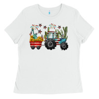 White 4th of july tractor Ladies Tee - CowGirlArtShop