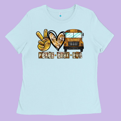Peace Love Bus Ladies Tee Designed By Cowhidedigitalart