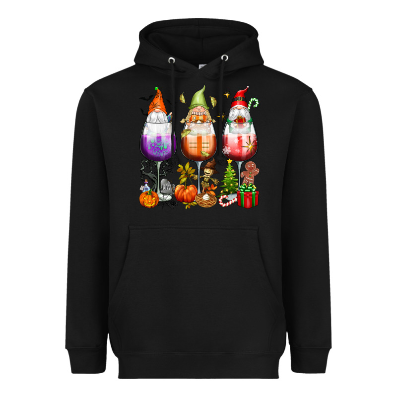 Hallothanksmas Wine Glasses And Gnomes Heavyweight Hoodie by texasbilliewilder | Teevron