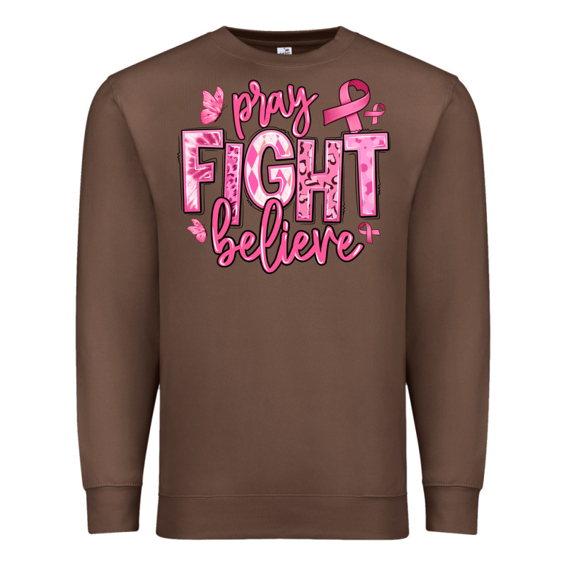 Pray Fight Believe Breast Cancer Premium Sweatshirt by texasbilliewilder | Teevron