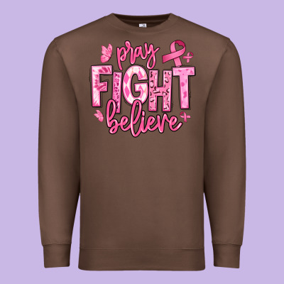 Pray Fight Believe Breast Cancer Premium Sweatshirt Designed By Texasbilliewilder