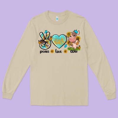 Peace Love Cute Cow Long Sleeve Tee Designed By Nancycooperartshop