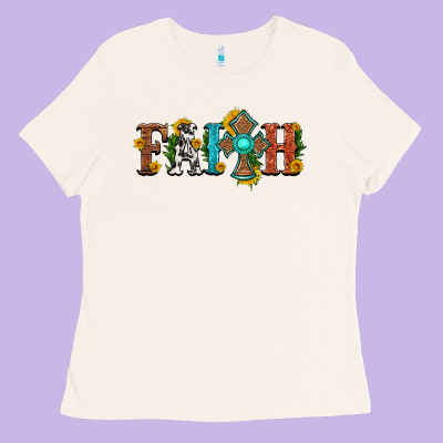 Faith With Cross And Sunflower Ladies Tee Designed By Hra Design Shop