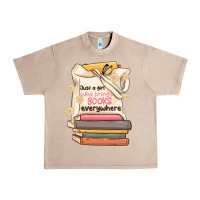 French Oak just a girl who brings books everywhere Urban Heavy Tee - MaliasSmallBusiness