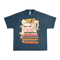 Midnight Navy just a girl who brings books everywhere Urban Heavy Tee - MaliasSmallBusiness