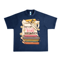 Navy just a girl who brings books everywhere Urban Heavy Tee - MaliasSmallBusiness