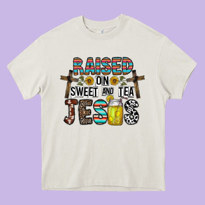 Raised On Sweet And Tea Jesus Heavy Core Tee Designed By Cowhidedigitalart