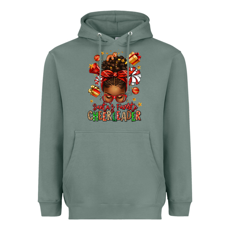 Santa's Favorite Cheerleader Afro Messy Bun Heavyweight Hoodie by texasbilliewilder | Teevron
