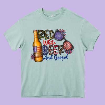 Red White Beer And Boozed Heavy Core Tee Designed By Cowhidedigitalart