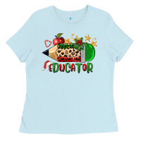 Baby Blue christmas educator pencil Ladies Tee - FaDigitalArtStudio