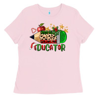 Bubblegum Pink christmas educator pencil Ladies Tee - FaDigitalArtStudio