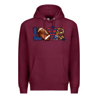 Burgundy Love Football team color red blue 4th of july Premium Hoodie - HowdyJamesFarm