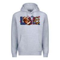 Heather Grey Love Football team color red blue 4th of july Premium Hoodie - HowdyJamesFarm