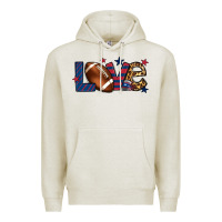 Oatmeal Heather Love Football team color red blue 4th of july Premium Hoodie - HowdyJamesFarm
