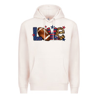 Pale Pink Love Football team color red blue 4th of july Premium Hoodie - HowdyJamesFarm
