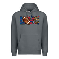 Rock Love Football team color red blue 4th of july Premium Hoodie - HowdyJamesFarm