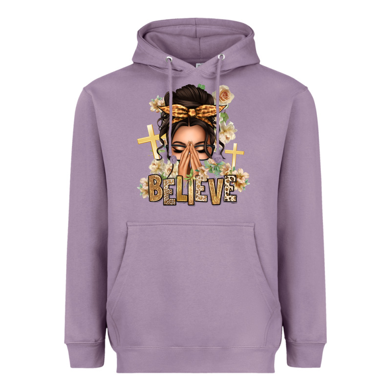 Believe Praying Caucasian Messy Bun Heavyweight Hoodie by texasbilliewilder | Teevron