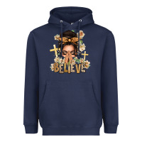 Navy believe praying caucasian messy bun Heavyweight Hoodie - texasbilliewilder