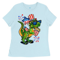 Baby Blue 4th of July T-Rex Ladies Tee - CowGirlArtShop