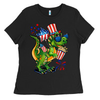 Black 4th of July T-Rex Ladies Tee - CowGirlArtShop