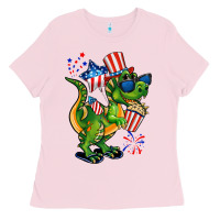 Bubblegum Pink 4th of July T-Rex Ladies Tee - CowGirlArtShop