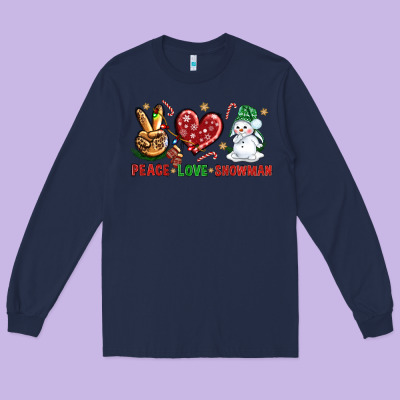 Peace Love Snowman Long Sleeve Tee Designed By Nancycooperartshop