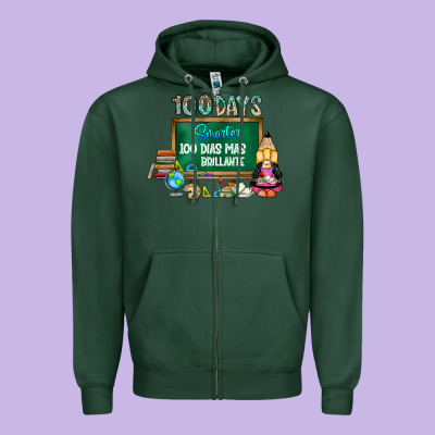 100 Days Smarter 100 Dias Mas Brillante Zipper Hoodie Designed By Sublimationcraftshop