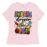 Bubblegum Pink School driver bus Ladies Tee - CowhideDigitalArt
