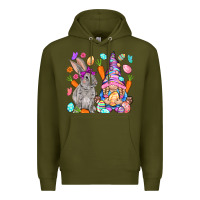 Army Green Easter gnome and rabbit Easter Day Premium Hoodie - HowdyJamesFarm