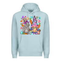 Blue Mist Easter gnome and rabbit Easter Day Premium Hoodie - HowdyJamesFarm