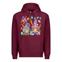 Burgundy Easter gnome and rabbit Easter Day Premium Hoodie - HowdyJamesFarm