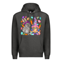 Charcoal Heather Easter gnome and rabbit Easter Day Premium Hoodie - HowdyJamesFarm