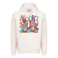 Pale Pink Easter gnome and rabbit Easter Day Premium Hoodie - HowdyJamesFarm