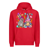 Red Easter gnome and rabbit Easter Day Premium Hoodie - HowdyJamesFarm