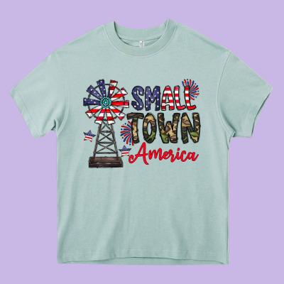 Small Town America Heavy Core Tee Designed By Cowhidedigitalart