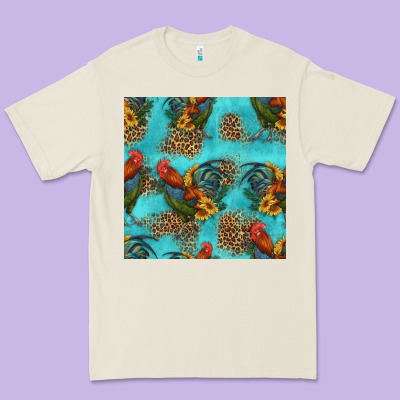 Rooster And Sunflowers Seamless Pattern Premium Tee Designed By Hra Design Shop