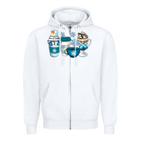 White Winter Coffee Cups Zipper Hoodie - Artiststas