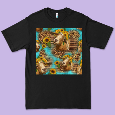 Goat Sunflowers Seamless Pattern Premium Tee Designed By Hra Design Shop