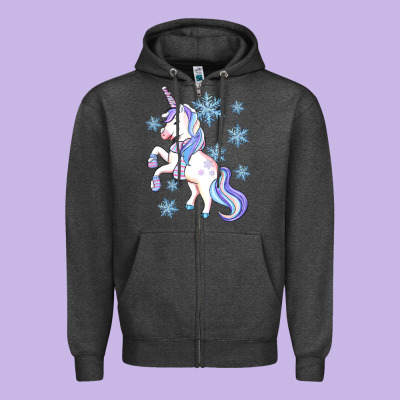 Winter Unicorn Zipper Hoodie Designed By Artiststas