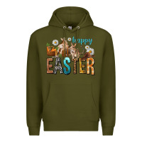 Army Green Happy Easter with Cowboy Easter Day Premium Hoodie - HowdyJamesFarm