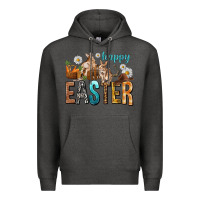 Charcoal Heather Happy Easter with Cowboy Easter Day Premium Hoodie - HowdyJamesFarm